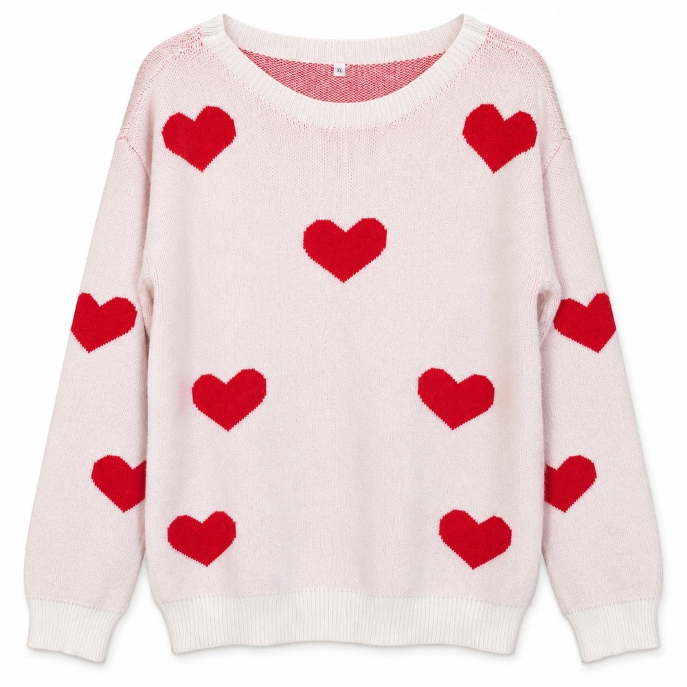 Unbranded Heart Pattern Sweater Women XL Pink Red Good Valentines Coquette Knit